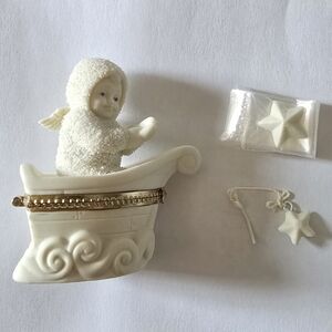 Department 56 Cream Porcelain Angel Sleigh Trinket Box with Gold Trim Rock A Bye